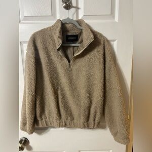 AMBIANCE OUTERWEAR Misses Size L 1/4 Zip Camel Brown Sherpa Fleece Pullover